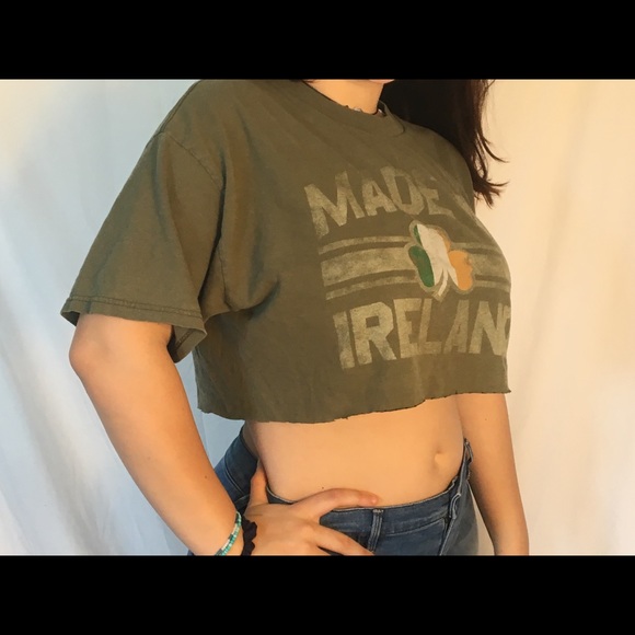 Made in Ireland crop top t -shirt. Army green. - Picture 1 of 8